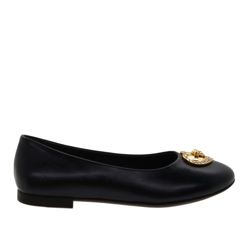 Versace Kids Medusa Girl Flat Ballerina Shoes Black Leather Size 31 / 13 US New